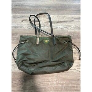 Authentic Prada Green Nylon Tote Purse Bag Designer Fashion Fall vintage